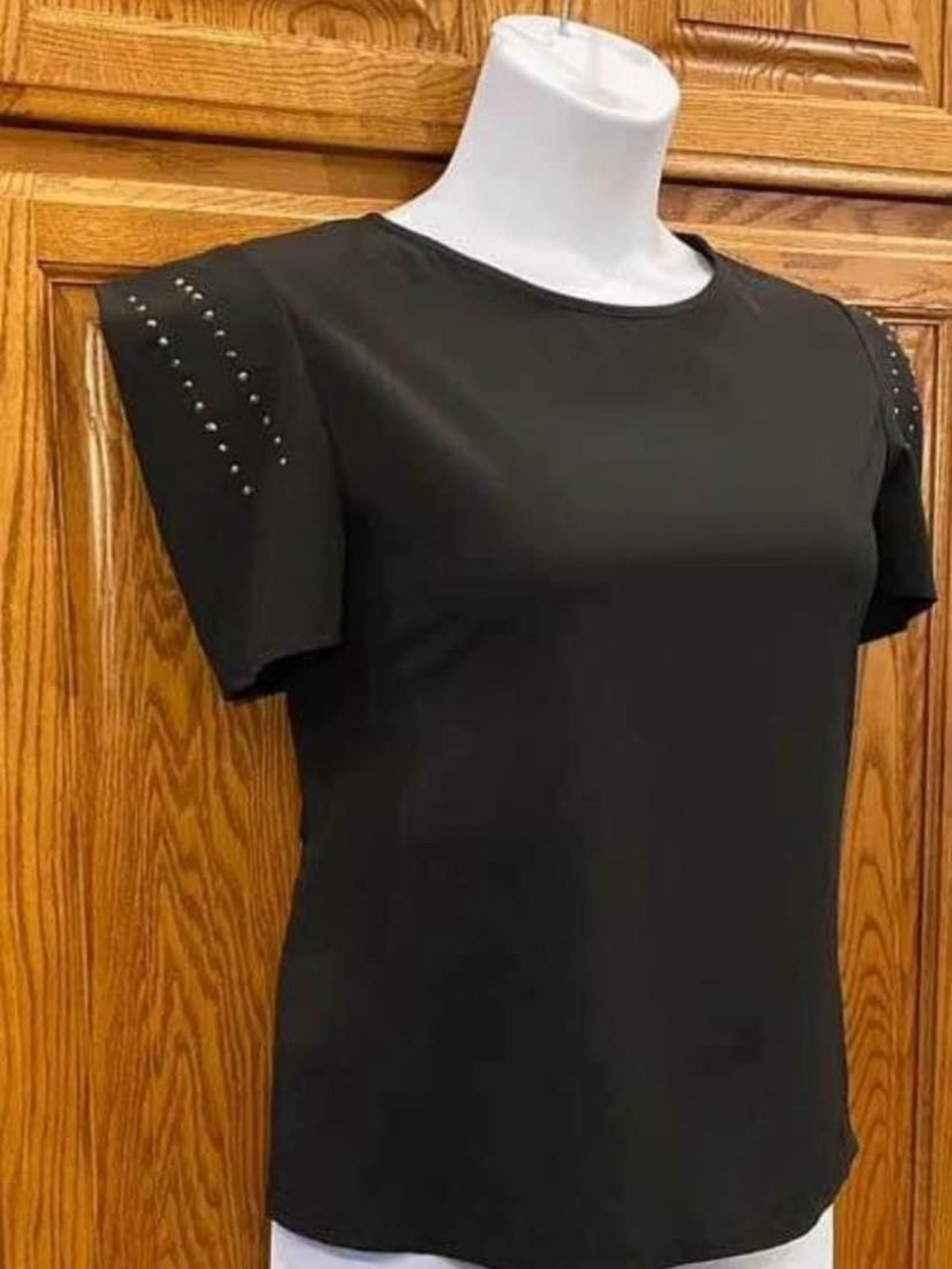 Forever 21 Black Short Sleeve Top with Stud Shoulder Detail